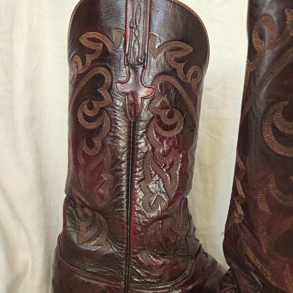 Lucchese Classic Size 10.5 D Full Quill Black Cherry Ostrich Boots Straight Heel main image 9